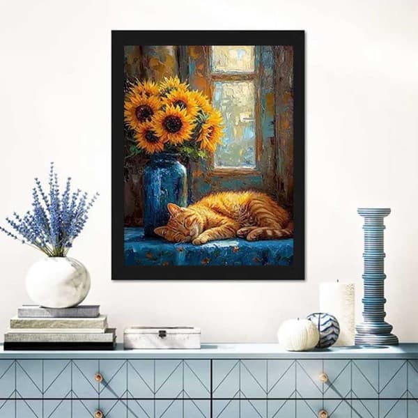 Bomclap Cat Sunflower 5D Diamond Art - söpö korupelapeli aikuisille, täysi pora kotirakkausprojekti