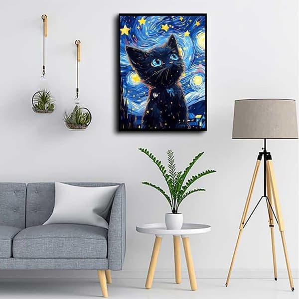 Bomclap Starry Sky rentouttavat kissat - 5D-timanttipalapeli kristalleilla, korutaidetta stressin lievittämiseen