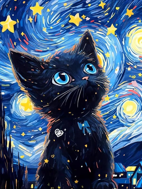 Bomclap Starry Sky rentouttavat kissat - 5D-timanttipalapeli kristalleilla, korutaidetta stressin lievittämiseen