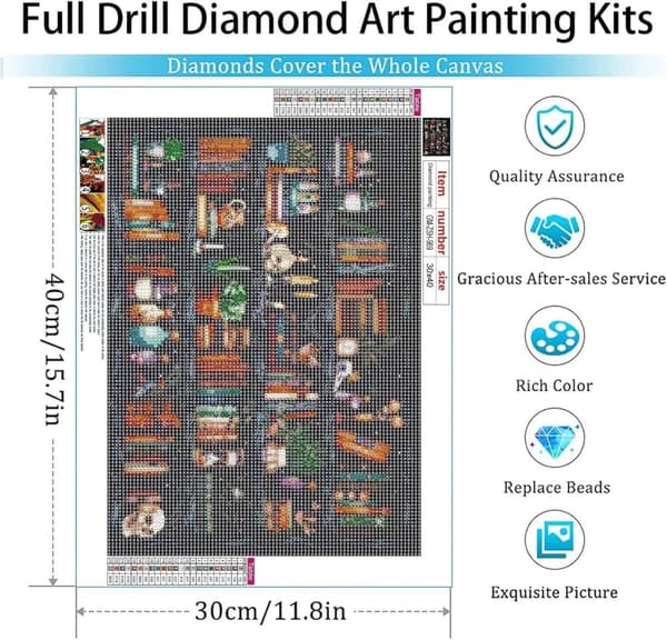 Bomclap Bookcase Plant 5D Diamond Puzzle - Täysi porakorutaide kirjojen ystäville, DIY vihreä sisustus