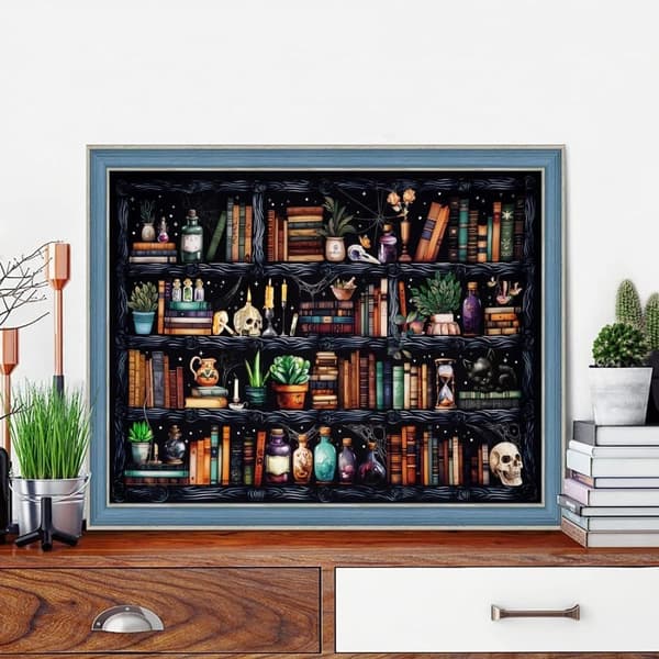 Bomclap Bookcase Plant 5D Diamond Puzzle - Täysi porakorutaide kirjojen ystäville, DIY vihreä sisustus