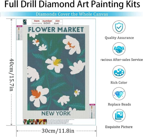 Bomclap Blomsterdiamant Konst - Full Drill Smyckespussel Nybörjarvänligt, DIY Väggkonst 30x40 cm