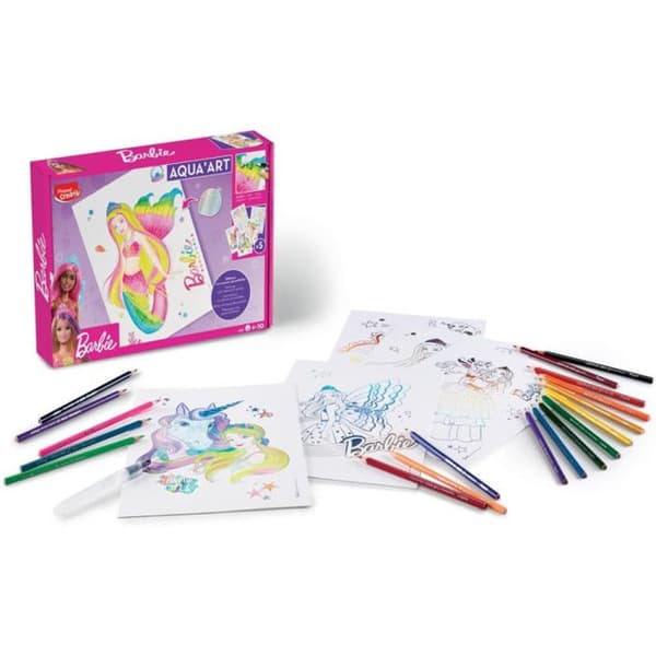 Maped Creativ - Aqua'Art Barbie - Akvarellaktivitet för barn - Pennor + vattenpensel - 5 posters - Från 7 år