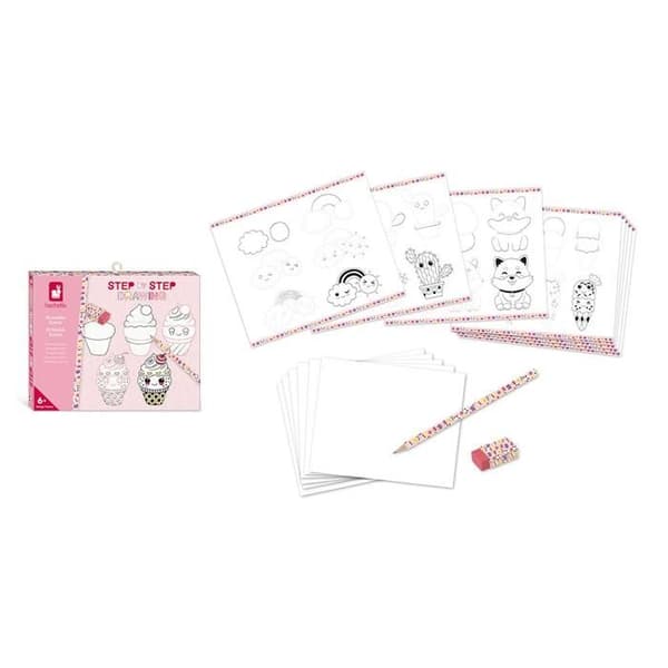 Steg för steg Ritning - Lär dig rita - 20 Kawaii-modeller - Ritsats för barn - Lär dig rita - Från 6 år