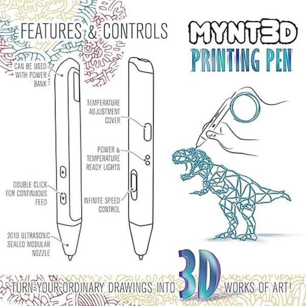 Mynt3d Ritsats - MP030-BK - Super 3D-penna, ABS och PLA-kompatibel 3D-utskriftspenna 1,75 mm