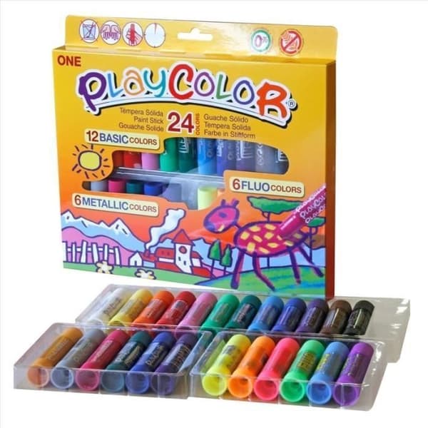Solid Gouache Paint Sticks 10g - Pack One (Basic+Metal+Fluo) - 24 olika färger - Playcolor - 02041