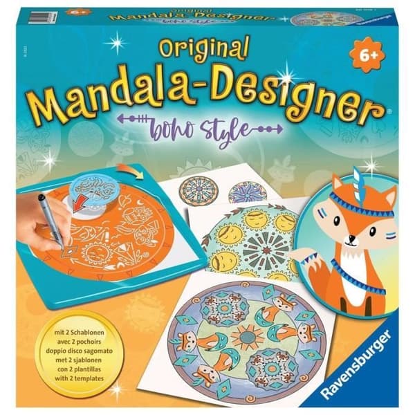 Ravensburger - Mandala Designer - Schabloner och pennor ingår - Boho Style - Kreativ lek från 6 år