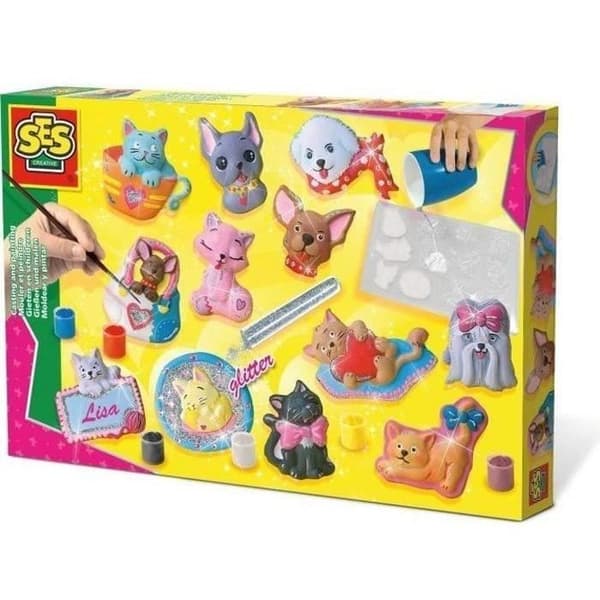 SES CREATIVE - Gips av hundar och katter - Gul, grön och rosa - Barn - Över 5 år
