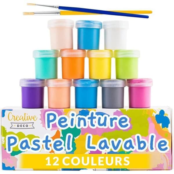 Tvättbar fingerfärg för barn - Creative Deco - 12x20ml - Intensiva och pigmenterade pastellfärger