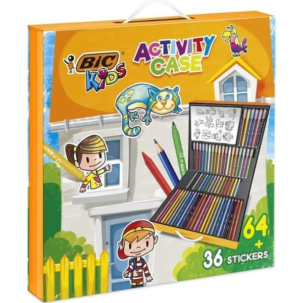BIC Kids målarfodral - 24 färgpennor/24 filtpennor/16 krita och 36 målarklistermärken