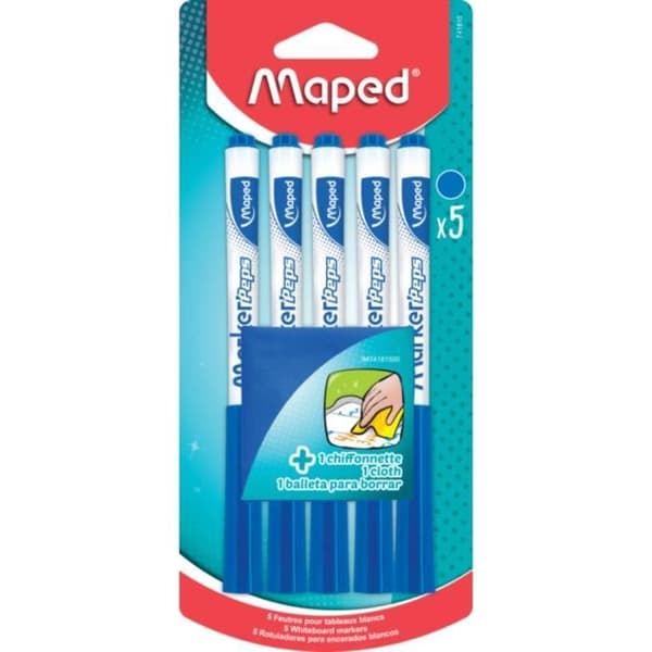MAPED Dry Erase Markers - Set med 5 blå med trasa