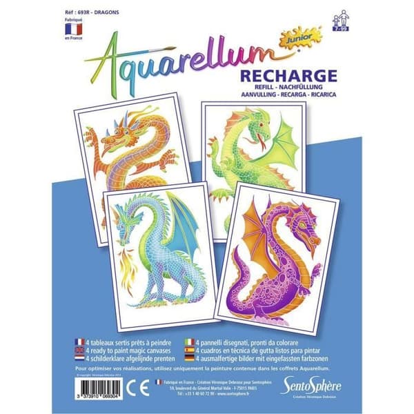 Aquarellum Junior Refill - SENTOSPHERE - Drakar - 4 lakan - Blandat - Från 7 år