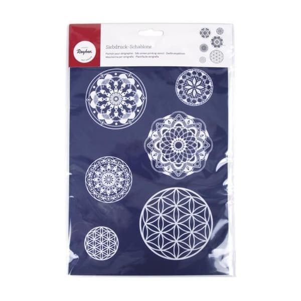 Mandala A4 screentryckstencil, 1 stencil+1 spatel, tab-bag