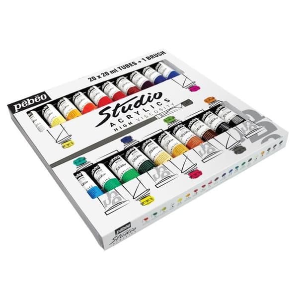 PEBEO Studio Acrylics 20 tuber 20 ml + borste