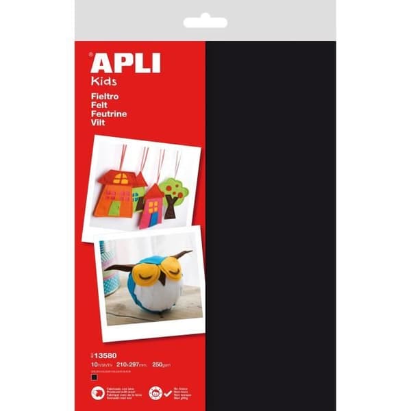 APLI Påse med 10 ark filt - Svart