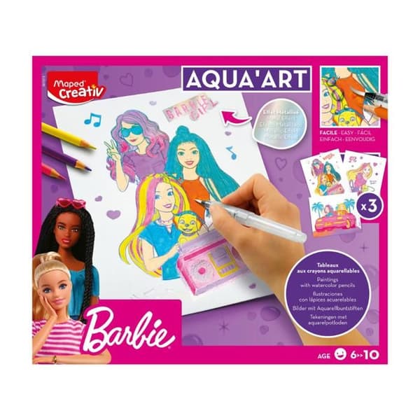 Vattenfärger för barn - Maped Creativ - Barbie - Akvarellpennor - Vattenpensel - 3 posters