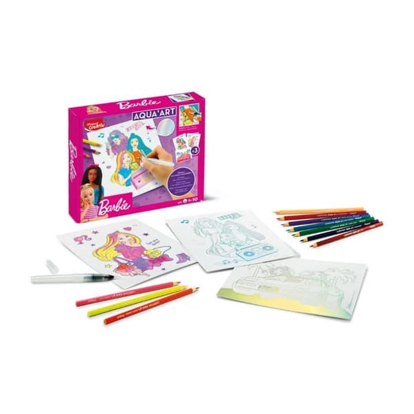 Vattenfärger för barn - Maped Creativ - Barbie - Akvarellpennor - Vattenpensel - 3 posters