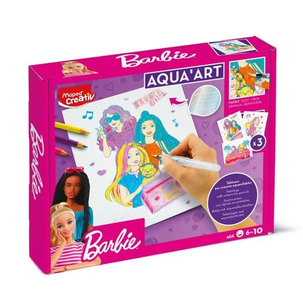 Vattenfärger för barn - Maped Creativ - Barbie - Akvarellpennor - Vattenpensel - 3 posters