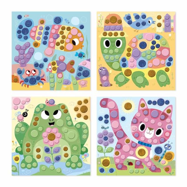 Barns kreativa fritidspaket - JANOD - My Arts &amp; Crafts - Runda skumdekaler - 4 tavlor - Från 4 år
