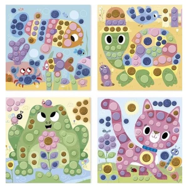 Barns kreativa fritidspaket - JANOD - My Arts & Crafts - Runda skumdekaler - 4 tavlor - Från 4 år