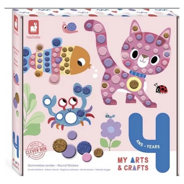 Barns kreativa fritidspaket - JANOD - My Arts &amp; Crafts - Runda skumdekaler - 4 tavlor - Från 4 år