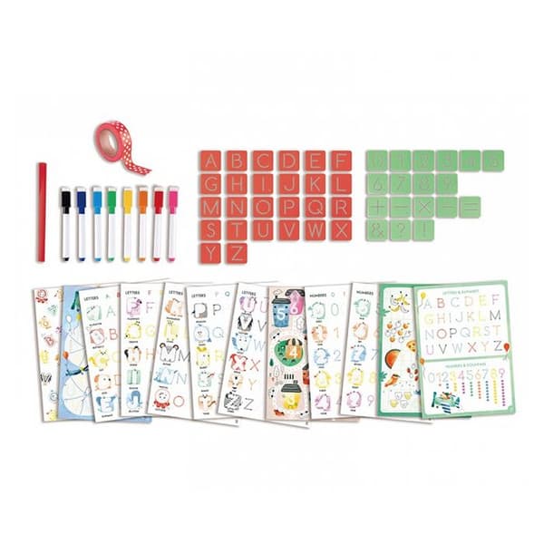 Pochoirer bokstäver och siffror - Hape - E1070 - Multicolor - 44 pochoirer - 10 aktiviteter
