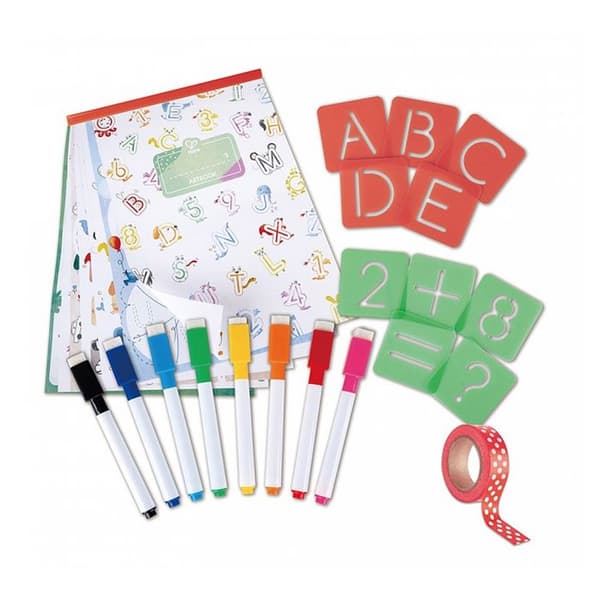 Pochoirer bokstäver och siffror - Hape - E1070 - Multicolor - 44 pochoirer - 10 aktiviteter