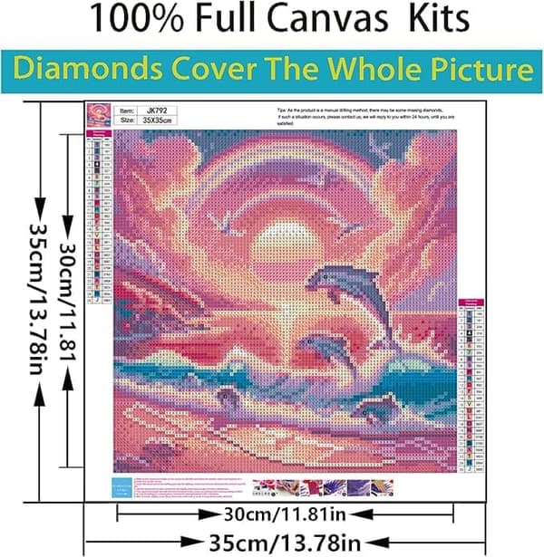 Diamantmålning Kits för Vuxna, Rosa Solnedgångsdelfiner, 5D Diamantkonstkits för Beginners, DIY Full Drill Diamantdots Kristallkonstkits, Diamantmålni
