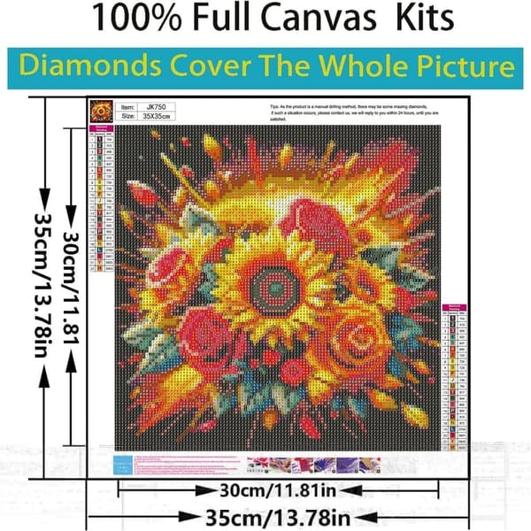 5D Diamantmålning Kits för Vuxna Beginners, Solros Diamantkonst, DIY Full Round Drill Diamantdotter Gem Konstkits för Vuxna, Hemma Väggdekoration 13,7