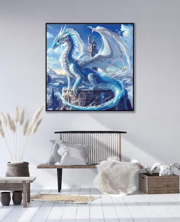 Bomclap 5D Ice Dragon Diamond Art - DIY täysi pyöreä porakuvio aikuisille, kodinsisustus 35x35 cm