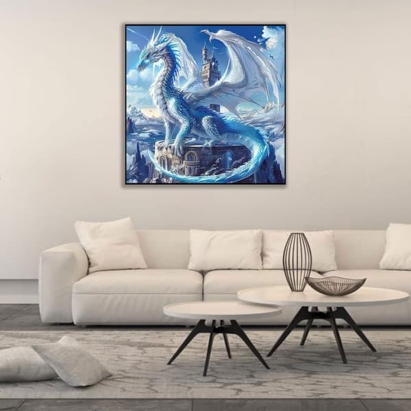 Bomclap 5D Ice Dragon Diamond Art - DIY täysi pyöreä porakuvio aikuisille, kodinsisustus 35x35 cm