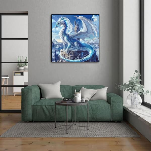 Bomclap 5D Ice Dragon Diamond Art - DIY täysi pyöreä porakuvio aikuisille, kodinsisustus 35x35 cm