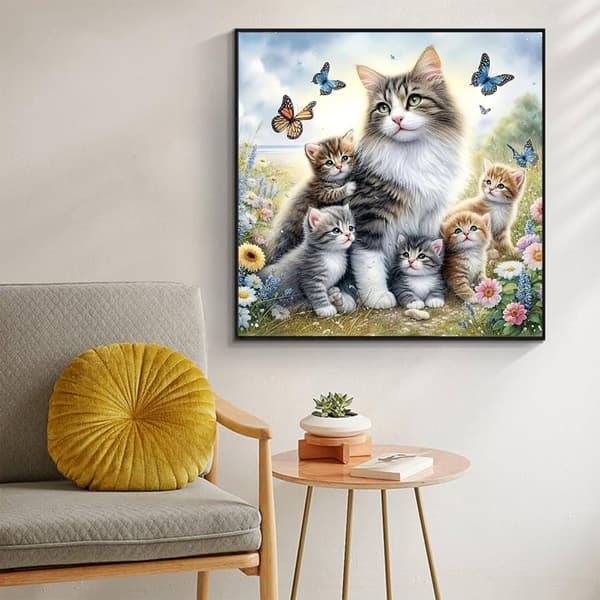 5D Diamantkonstkits för Vuxna Beginners, Mamma och Barn Kattdesign, DIY Full Round Drill Diamantmålning Kits, Fjärilsskog, Diamantdotter Gem Konst Kri