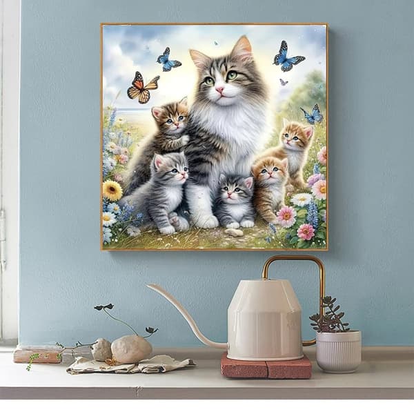 5D Diamantkonstkits för Vuxna Beginners, Mamma och Barn Kattdesign, DIY Full Round Drill Diamantmålning Kits, Fjärilsskog, Diamantdotter Gem Konst Kri