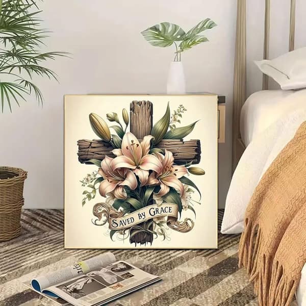 Bomclap Religiöst Kors Diamantkonst - Liljeblommor mosaik för vuxna, 35x35 cm