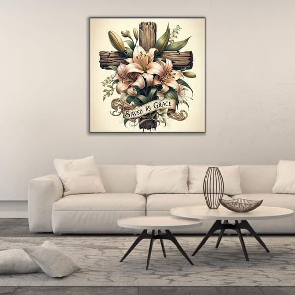 Bomclap Religiöst Kors Diamantkonst - Liljeblommor mosaik för vuxna, 35x35 cm