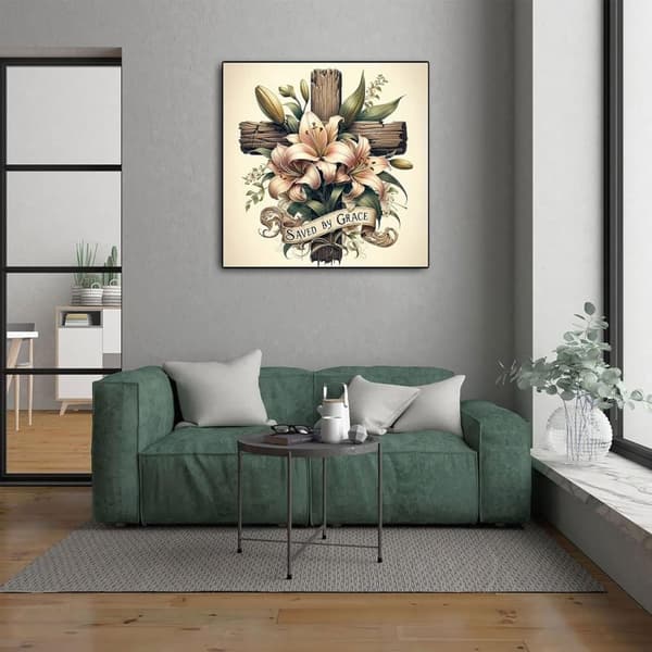 Bomclap Religiöst Kors Diamantkonst - Liljeblommor mosaik för vuxna, 35x35 cm