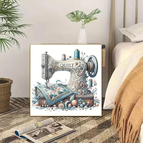 Bomclap Vintage Ompelukone Mosaiikki - 5D Retro Design Timanttimaalaus 35x35 cm