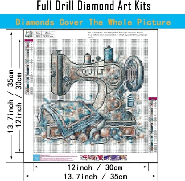 Bomclap Vintage Ompelukone Mosaiikki - 5D Retro Design Timanttimaalaus 35x35 cm
