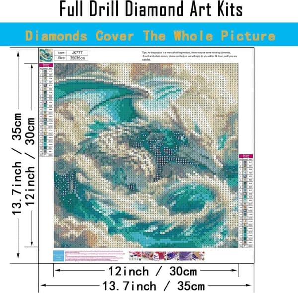 Bomclap Blue Dragon & Clouds - 5D itämainen mosaiikkisetti aikuisille 35x35 cm