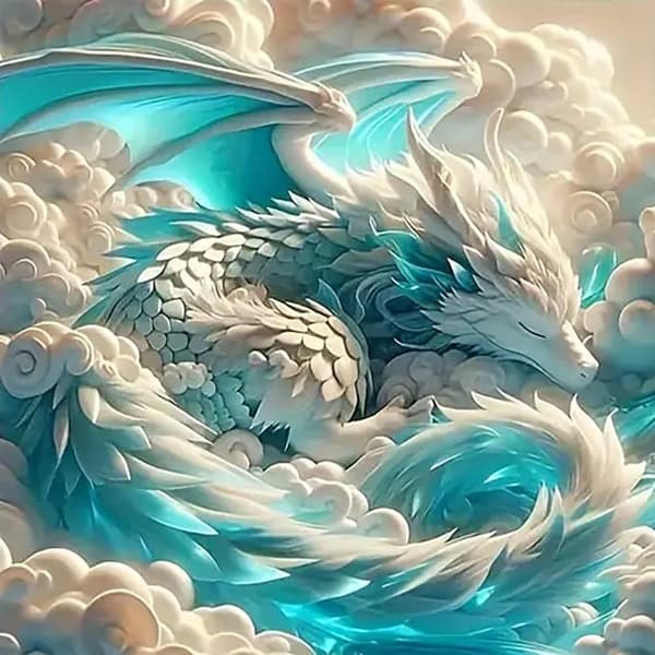 Bomclap Blue Dragon & Clouds - 5D itämainen mosaiikkisetti aikuisille 35x35 cm
