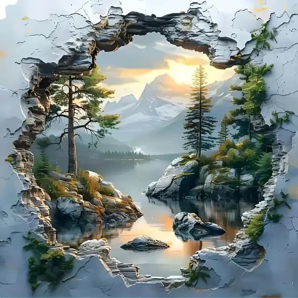 Bomclap Mountain Sunset - 5D romanttinen maisema seinämaalaus kotiin 35x35cm