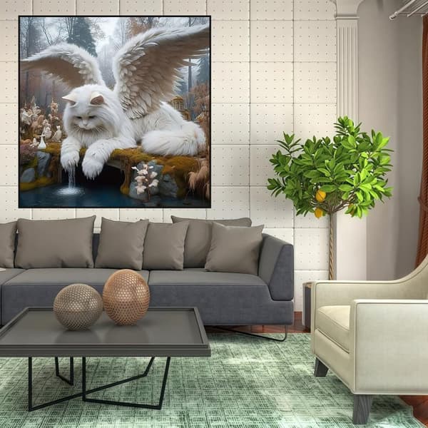 Bomclap Ängelkatt Med Vingar - Unik 5D djurdesign mosaik 35x35 cm