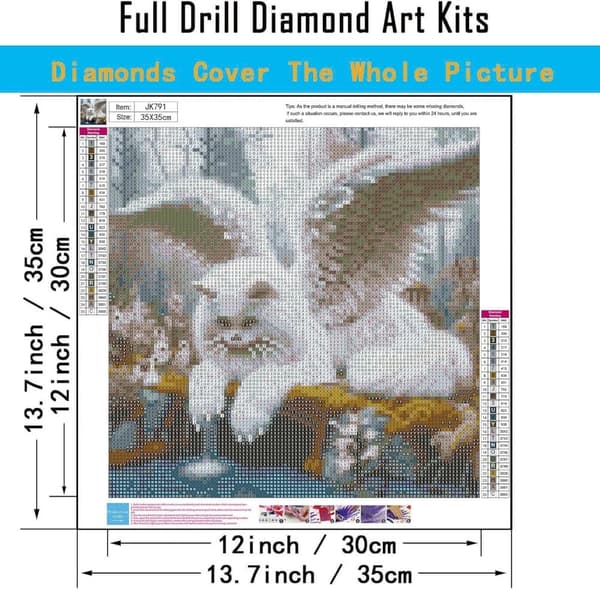 Bomclap Ängelkatt Med Vingar - Unik 5D djurdesign mosaik 35x35 cm