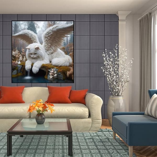 Bomclap Ängelkatt Med Vingar - Unik 5D djurdesign mosaik 35x35 cm
