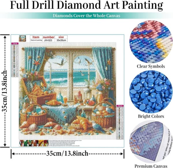 Strand Diamantkonstkits för Vuxna, Diamantmålning Kits för Vuxna Beginners, DIY Full 5D Round Drill Gem Konstkits som Gave, Hemma Väggdekoration 13,8x