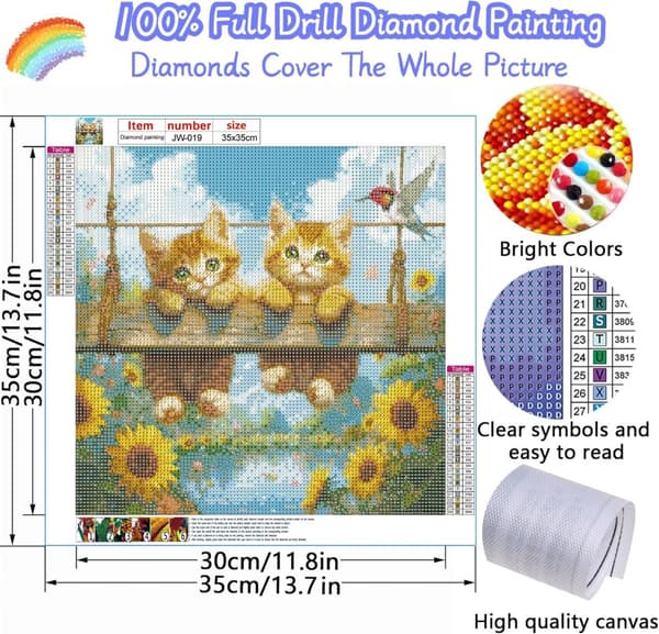 Solros Kattdiamantkonstkits för Vuxna, Diamantmålning Kits för Vuxna Beginners, DIY Full 5D Round Drill Gem Konstkits som Gave, Hemma Väggdekoration 1
