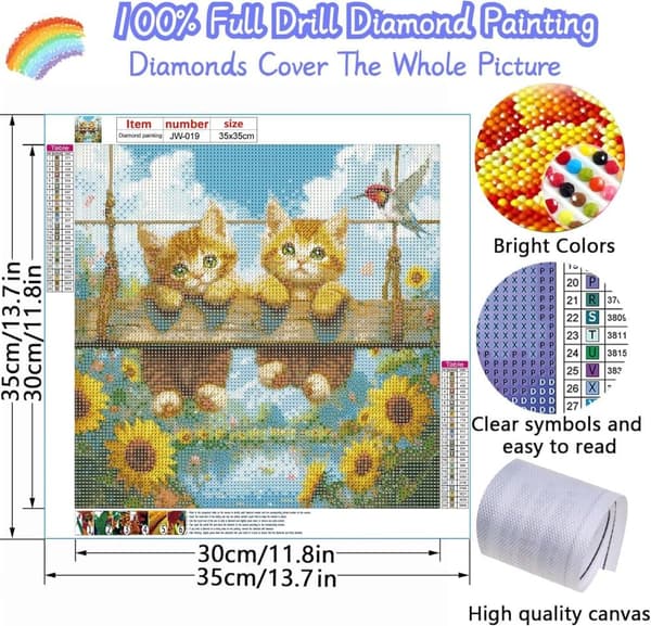 Solros Kattdiamantkonstkits för Vuxna, Diamantmålning Kits för Vuxna Beginners, DIY Full 5D Round Drill Gem Konstkits som Gave, Hemma Väggdekoration 1