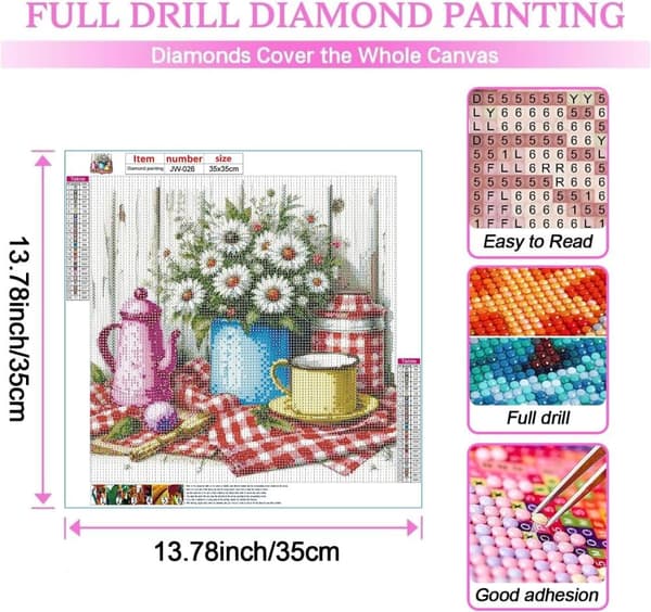 Daisy Vase Diamantkonstkits för Vuxna, Diamantmålning Kits för Vuxna Beginners, DIY Full 5D Round Drill Gem Konstkits som Gave, Hemma Väggdekoration 1