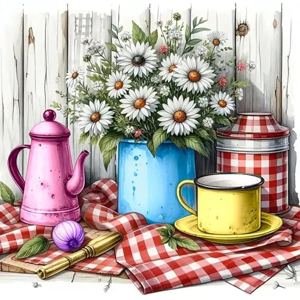 Daisy Vase Diamantkonstkits för Vuxna, Diamantmålning Kits för Vuxna Beginners, DIY Full 5D Round Drill Gem Konstkits som Gave, Hemma Väggdekoration 1